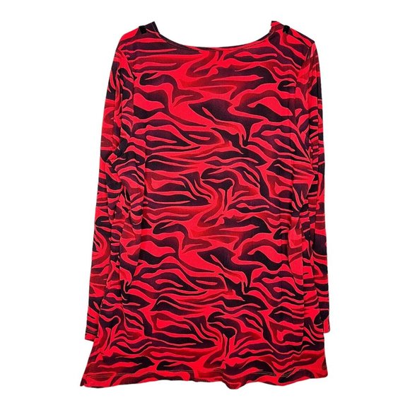 Dana Buchman Women's Long Sleeve Top 1X Red Black Tiger Animal Print V Neck - Picture 6 of 11